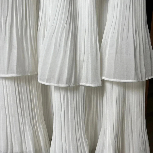 Lulus Gala Ready Off Shoulder Ruffle Midi Dress pleated bridal tiered engagement - Picture 4 of 9